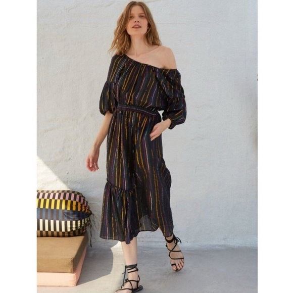 Apiece Apart Rainbow Metallic Stripe Midi Camellia Dress Size 4 - Picture 2 of 9